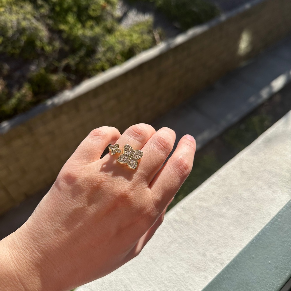 Double Flower Ring 18k gold plated - Picture 4 of 4